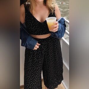American Eagle Black Polka Dot Two-Piece Set